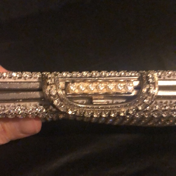 Austrian crystal evening bag; clear stones metal frame: Walborg  vtg Hong Kong - Picture 6 of 11